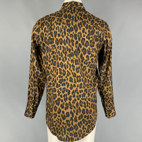 MARC JACOBS Size S Tan Black Animal Print Silk Cotton Long Sleeve Shirt