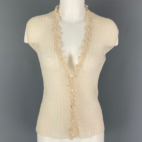 DONNA KARAN Size M Beige Wool Nylon Ruffled Sleeveless Casual Top
