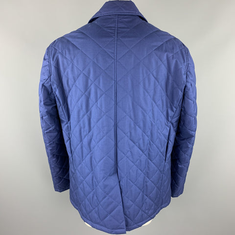 ISAIA Size 48 Royal Blue Quilted Cotton / Wool Double Breasted Peacoat