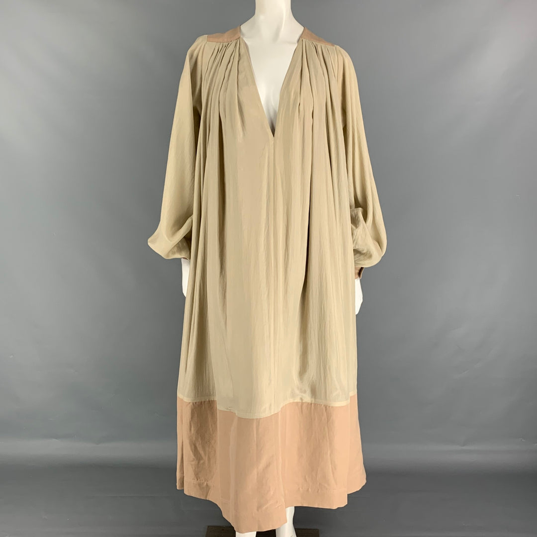 JULIA & RENATA Size One Size Taupe Silk Oversized Long Gown Dress