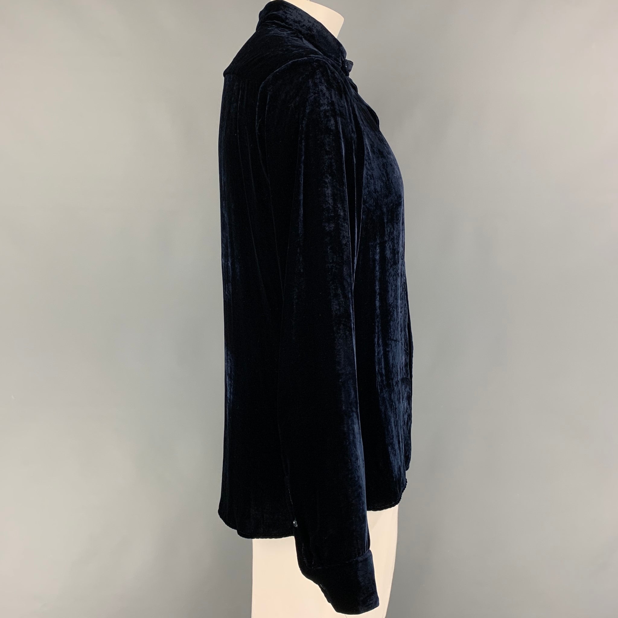 GIORGIO ARMANI Size L Midnight Blue Velvet Long Sleeve Shirt Sui