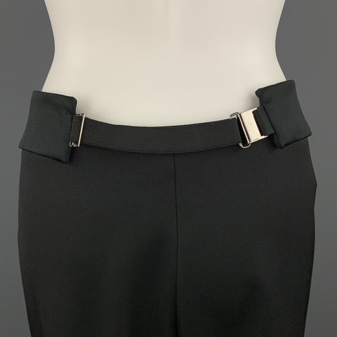 GUCCI Size 8 Black Wool Satin Elastic Waistband Wide Leg Dress Pants