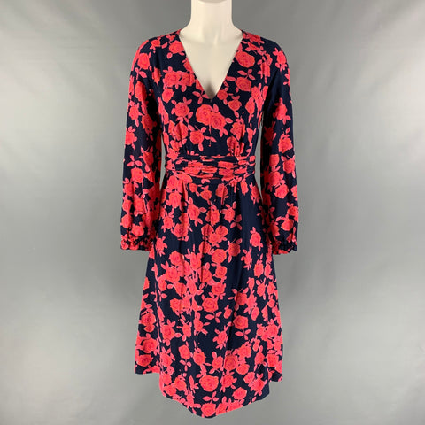 TORY BURCH Size 0 Navy &  Pink Silk Floral V-Neck Dress