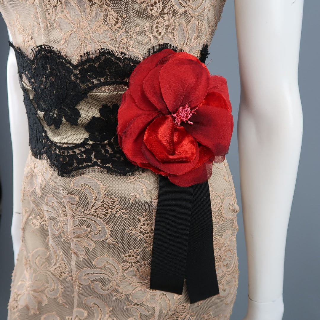 DOLCE & GABBANA Size 8 Beige Nylon Blend Floral Column Long Gown/Evening Wear
