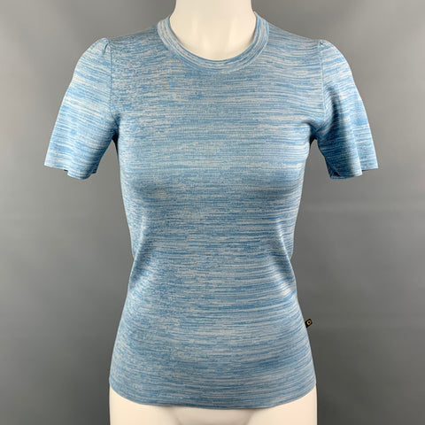 LOUIS VUITTON Size XS Light Blue & White Heather Silk T-Shirt