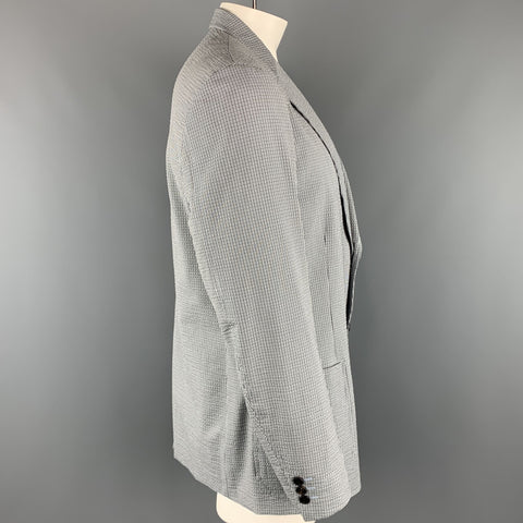 PRADA Size 46 Plaid Blue Cotton Blend Notch Lapel Regular Sport Coat