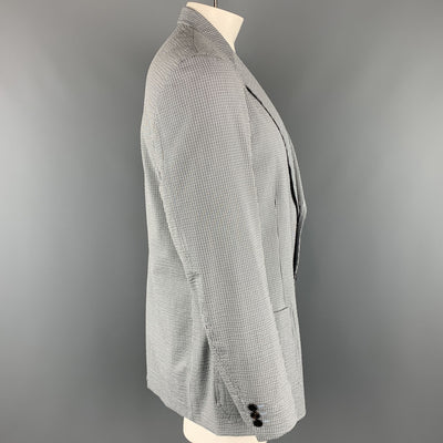 PRADA Size 46 Plaid Blue Cotton Blend Notch Lapel Regular Sport Coat