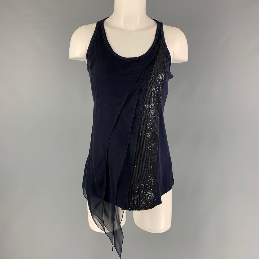 J.MENDEL Size 4 Navy Silk Mixed Fabrics Tank Dress Top