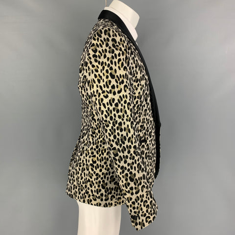 JUST CAVALLI Size 38 Black Gold Jacquard Wool Blend Sport Coat