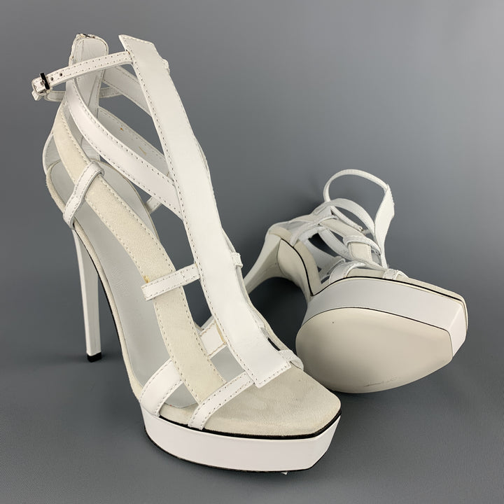 GUCCI Size 9 White Leather & Suede Strappy Platform LIFFORD MELBOURNE Gladiator Sandals