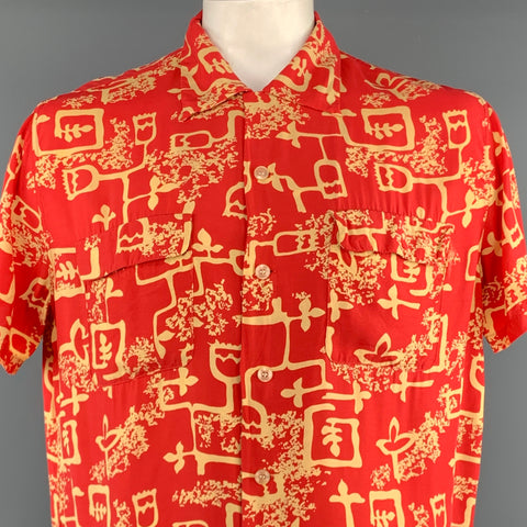 LEVI'S VINTAGE CLOTHING Taille L Chemise à manches courtes en polyester imprimé rouge et jaune