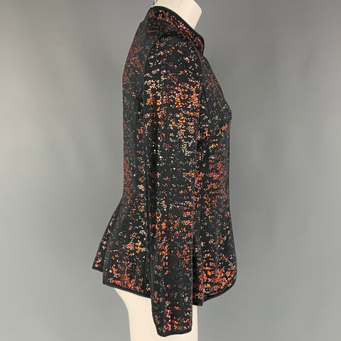 GIORGIO ARMANI Blazer de pedrería de viscosa naranja y pizarra talla 6