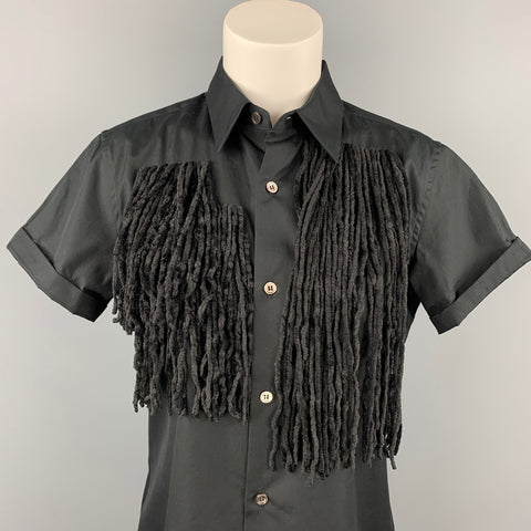 COMME des GARCONS Blouse à Franges en Popeline de Coton Noir Taille S