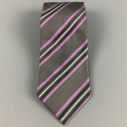MASSIMO BIZZOCCHI Grey Purple Stripe Silk Tie