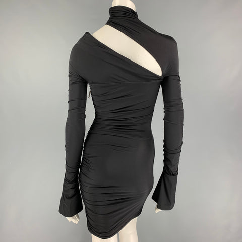 MUGLER Size 2 Black Polyamide Ruched Cut-Out Long Sleeve Dress