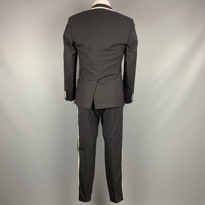 DOLCE & GABBANA Size 36 Black & White Wool Blend Peak Lapel 3 Piece Suit