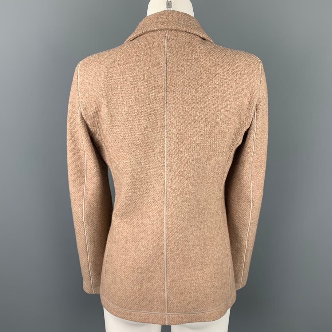 GIORGIO ARMANI Size 0 Taupe Textured Cashmere Blend Notch Lapel Buttoned Jacket