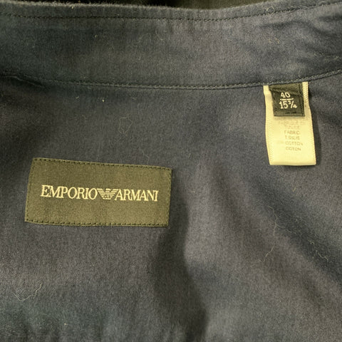 EMPORIO ARMANI Size M Navy Black Ombre Cotton Open Collar Long Sleeve Shirt