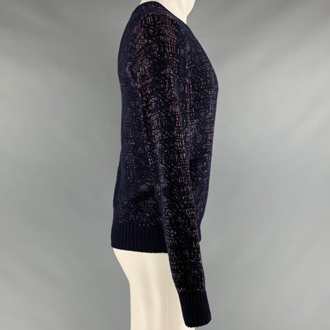 DRIES VAN NOTEN Size S Navy Red White Knit Wool Blend Crew-Neck Pullover