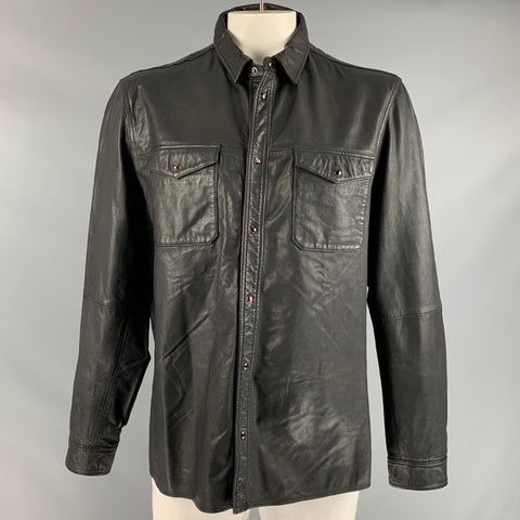 JOHN VARVATOS * U.S.A. Size XXL Black Leather Shirt Jacket
