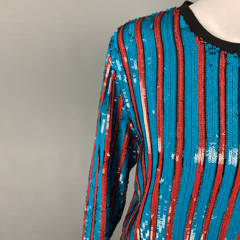 MSGM Size XS Blue Burgundy Polyester Sequined Crew-Neck Dress Top