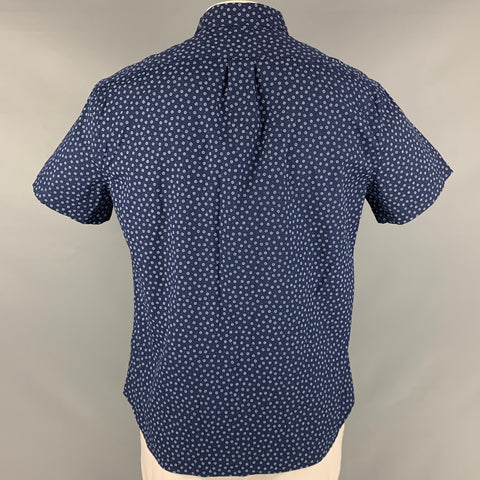 J.CREW Size L Navy White Floral Cotton Short Sleeve Shirt