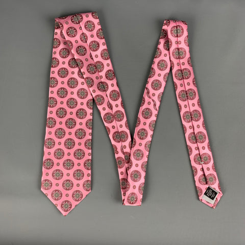 ERMENEGILDO ZEGNA Pink White Circles Silk Tie