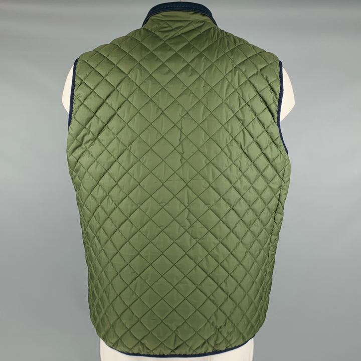 BROOKS BROTHERS Size XL Green Quilted Polyester Zip Up Vest