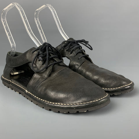 MARSELL Size 10 Black Contrast Stitch Leather Cutout Lace Up Shoes