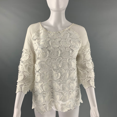 MAJE Size M White Polyester Blend Lace Raglan 3/4 Dress Top