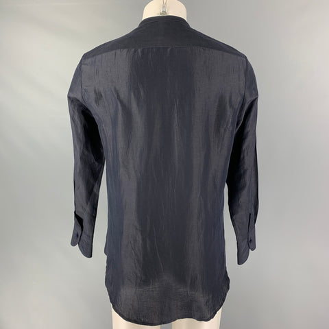 GIORGIO ARMANI Size M Black &  White Solid Linen and Silk Long Sleeve Shirt