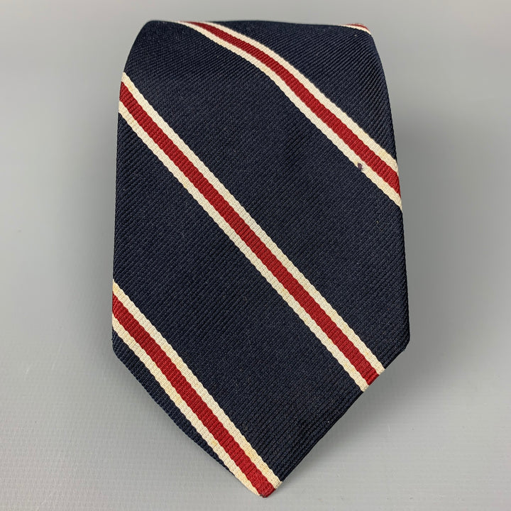 Vintage BERT PULITZER Corbata de seda con rayas diagonales azul marino y rojo