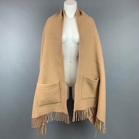 BURBERRY LONDON Tan & Brown Plaid Merino Wool / Cashmere Scarf