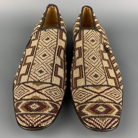 DONALD J PLINER Size 11.5 Taupe & Brown Beaded Leather Slip On Loafers