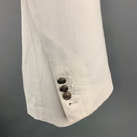 JOHN VARVATOS Size 36 White Cotton / Linen Silver Embossed Metal Buttons Sport Coat