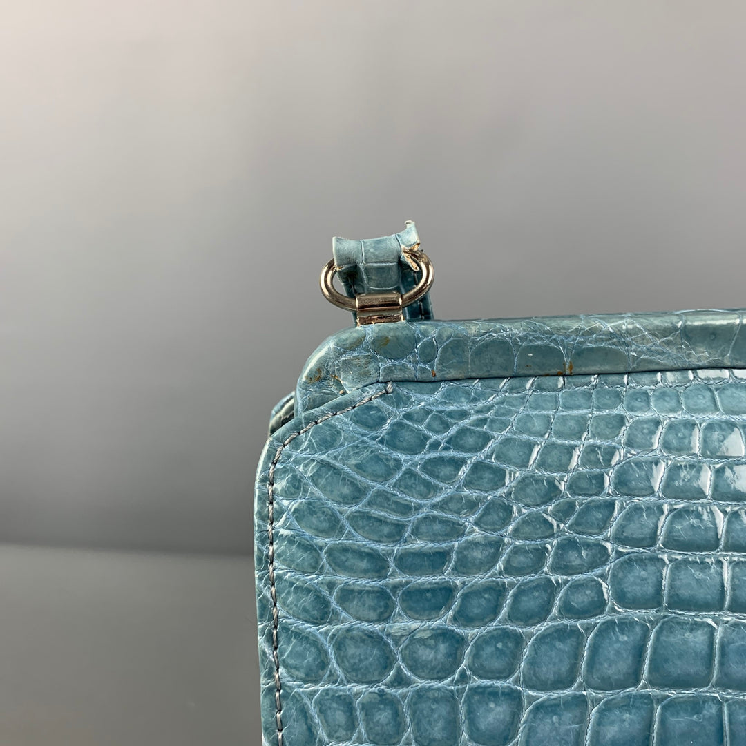LAMBERTSON TRUEX Blue Alligator Leather Top Handles Handbag