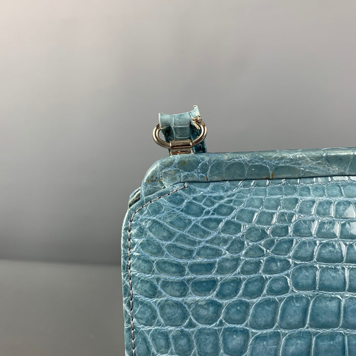 LAMBERTSON TRUEX Blue Alligator Leather Top Handles Handbag