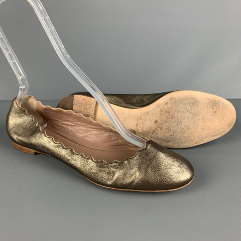 CHLOE Taille 8.5 Ballerines solides en cuir doré