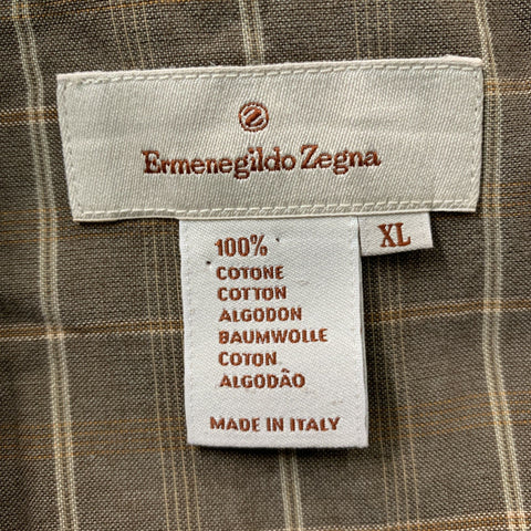 ERMENEGILDO ZEGNA Size XL Brown Plaid Cotton Button Down Long Sleeve Shirt