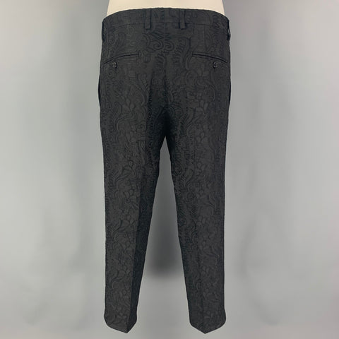 DOLCE & GABBANA Size 38 Black Lace Acetate Blend Notch Lapel Suit