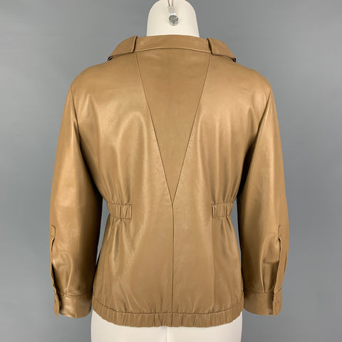 PRADA Size 4 Tan Leather 3/4 Sleeves Jacket