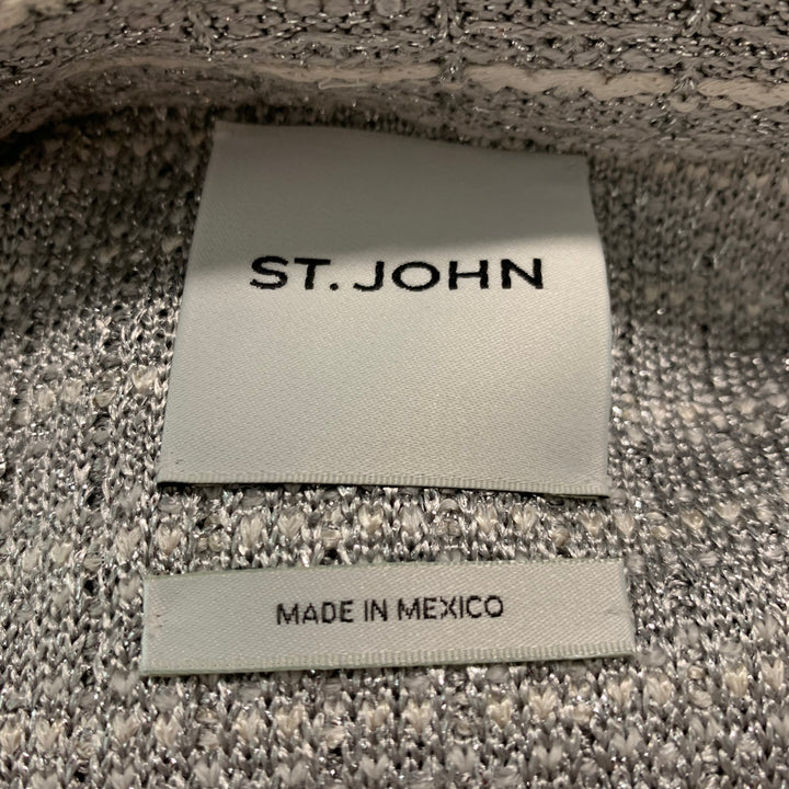 ST. JOHN Size 2 Silver Cream Polyester Blend Stripe Shift Outfits