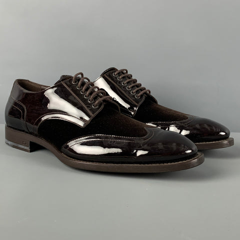DSQUARED2 Size 9 Brown Mixed Materials Velvet Wingtip Lace Up Shoes