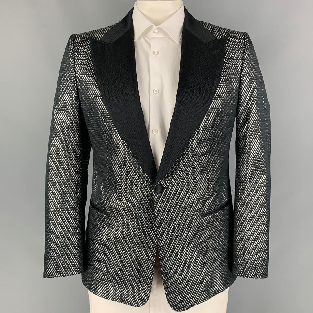 DOLCE & GABBANA Size 42 Black Silver Jacquard Polyester Blend Sport Coat