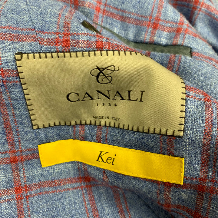 CANALI Size 40 Regular Blue Red Plaid Silk Cashmere Sport Coat