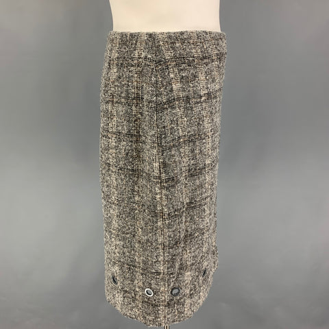 VALENTINO Size 12 Grey Cream Wool Polyamide Plaid Pencil Skirt