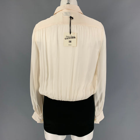 Vintage JEAN PAUL GAULTIER Size 8 Off White & Black Silk Two Tone Asymmetrical Blouse