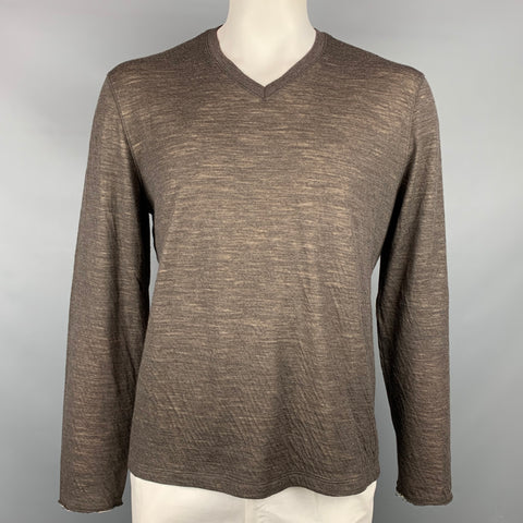 BOSS by HUGO BOSS Size XL Brown Heather Cotton / Wool V-Neck Pullover