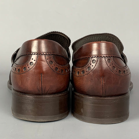 PRADA Size 10.5 Brown Perforated Leather Wingtip Slip On Loafers