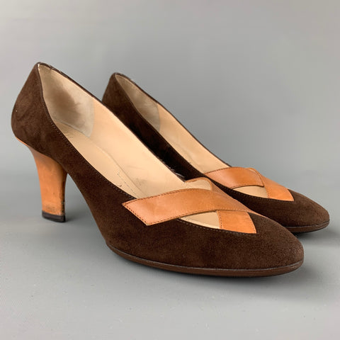 GIVENCHY Talla 9.5 Zapatos de tacón cruzados de ante marrón y coñac